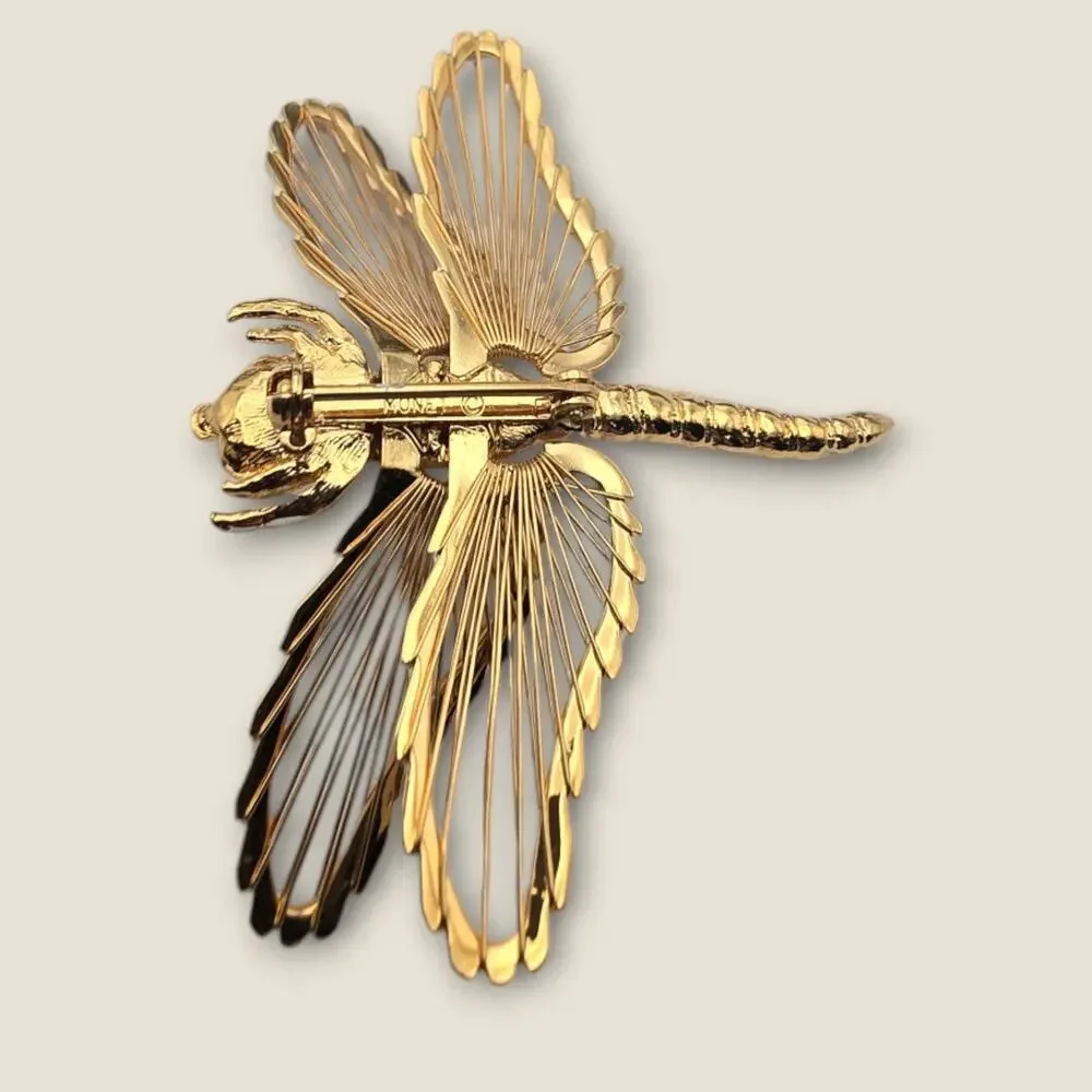 Monet Dragonfly Brooch Ivory Enamel Gold – Spinneret Collection Nature Motif
